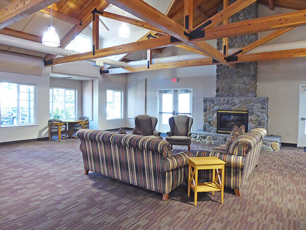 Clubhouse interior with fireplace